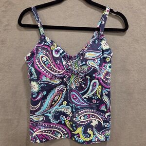 Lands End Paisley Tankini Swim Top Womens SZ 10 MAST Swim Beach Vacation Resort